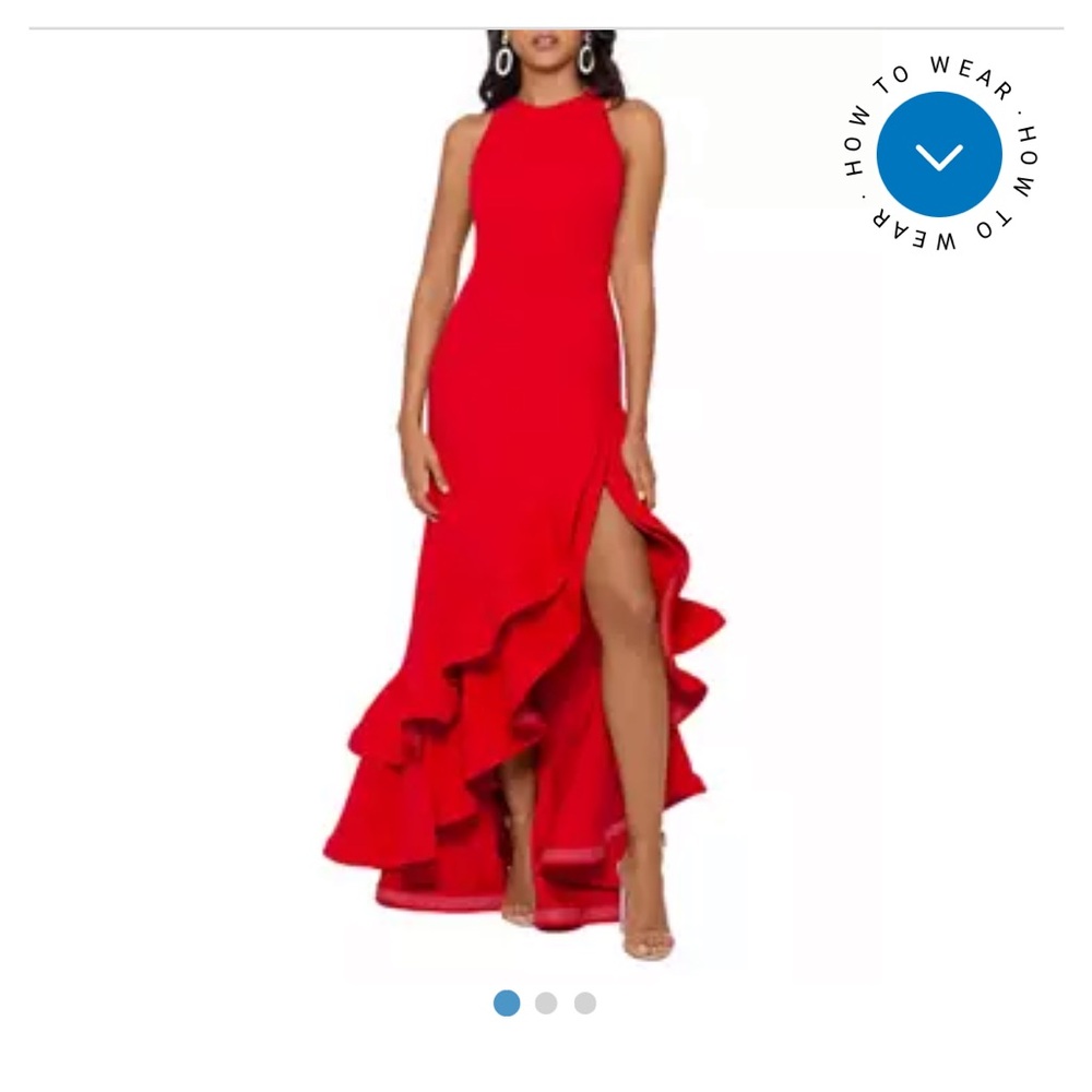 Red Asymmetrical Ruffled High Low Gown